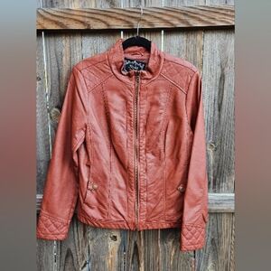 Womens Mo-Ka Faux Leather Jacket | SZ Med | Rust Color | Full Zip Outerwear ****